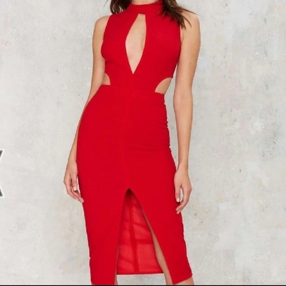 Nasty Gal Red Cut out Midi Dress - Picture 6 of 6